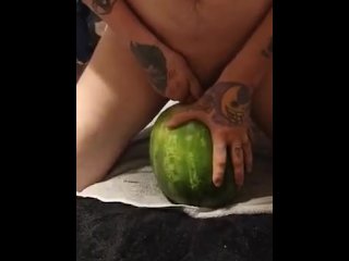 big dick, fucking a watermelon, cum inside, fucking watermelon