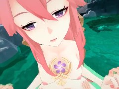 (HD60FPS)YAE MIKO AND RAIDEN SHOGUN HAVE A THREESOME WITH TRAVELER IN PRIVATE ONSEN(Serenitea pot)