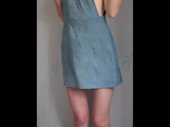 Redhead innocent girl in overalls gets naked