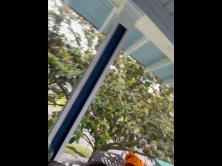 Public blowjob on a balcony busy intersection.Deepthroat sloppy_head throatpie