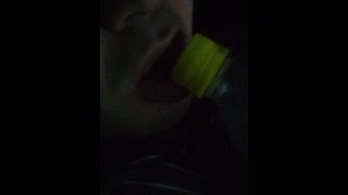 Amateur / Personal shooting / Lonely single man comforts himself by licking a plastic bottle / ASMR