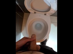 Horny man piss in the public toilet of shopping mall and play with dick | 4K