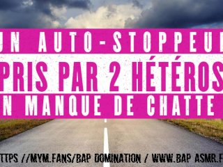 2 Hétéros en manque de chatte chope un auto-stoppeur. / français amateur