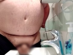 Fat mans clear morning piss and foreskin washing routine
