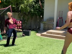 Big Ass Redhead Milf Plays Dick Ball With Step Son's Huge White Cock