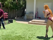Preview 1 of Big Ass Redhead Milf Plays Dick Ball With Step Son's Huge White Cock