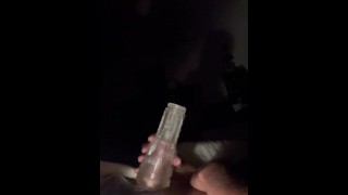 Cumshot in fleshlight with flashlight