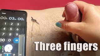 Three fingers, three minutes for cuck to cum
