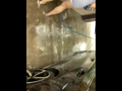 BBA Flashing Fat Pussy at CarWash