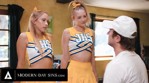 MODERN-DAY SINS - Teen Cheerleaders Kyler Quinn & Khloe Kapri CUM SWAP Their Coach's BIG LOAD!