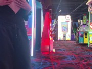 Preview 1 of Wife Flashes Tits and Husband Plays with Her Pussy at the Arcade
