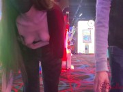 Preview 3 of Wife Flashes Tits and Husband Plays with Her Pussy at the Arcade