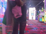 Preview 4 of Wife Flashes Tits and Husband Plays with Her Pussy at the Arcade