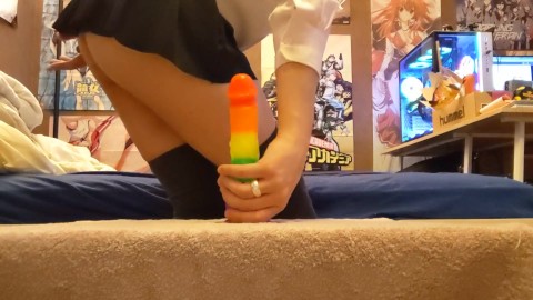 Femboy Buttplay Prologue: sticky dildo handjob