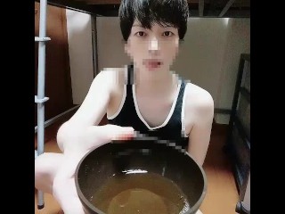 Tank Top Handsome Japanese Pee! Pissing a Lot in a Cup! 051