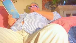 Fattest biggest belly English Professor has an incredible hand free orgasm 