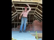 Preview 1 of Hot ginger construction worker get off while you watch him work his woood