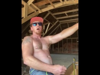 Hot Ginger Construction Worker get off while you Watch him Work his Woood