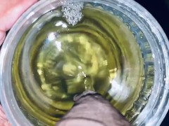 Huge Pissing yellow color piss into a 750ml bottle full watch me @Burdi69 