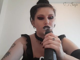 dildo sucking, goth girl, cum play, solo female