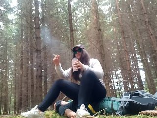 forest, amateur, sitting, brunette