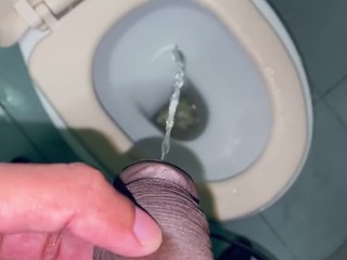 Hot Commode Uncut Dick Pissing at the Dirty Public Bathroom