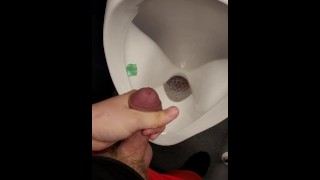 Branlette risquée dans les toilettes publiques 