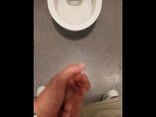 public toilet, solo male, big dick, jerking off public