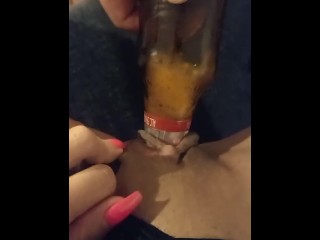 Cunt Fuck with a Bottle and Put the Cold Beer inside Sexy Pussy Rub the Clit Big Tits Fi