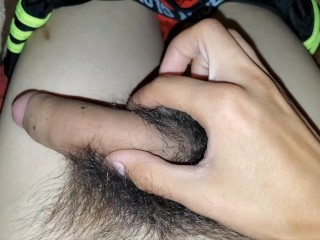 Rubbing Pubic Hair and Cock