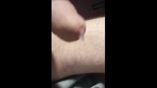 Horny guy jerks off passed the edge stops but still drips pre-cum