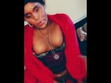 HOT, Sexy EBONY TRANS girl records herself solo wanking her big black cock & masturbating with Toy
