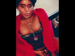HOT, Sexy EBONY TRANS girl records herself solo wanking her big black cock & masturbating with Toy