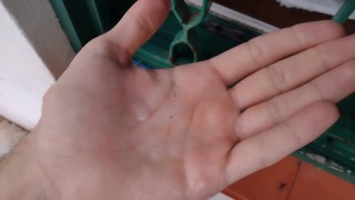 Hand fetish spit and cum on my own and rubbing it out