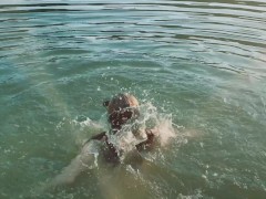 Babe Bouncing Ass Naked in the Lake