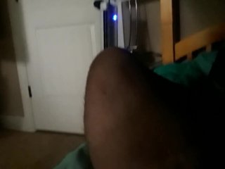 Stroking big cock and busting a huge nut