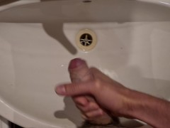 Quick morning masturbation before going to work with cum to the sink close up | 4K