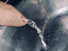 Uncut dick nasty  hot pissing game to the room sink with alot of hard pee pauses