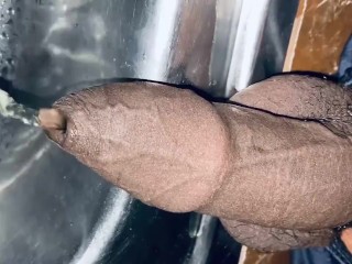 Uncut Dick is Pissing into the Sink for 12th Time