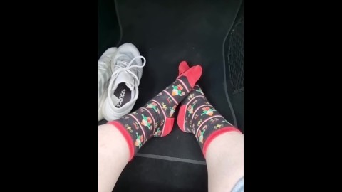 Car sock tease in my sexy socks 