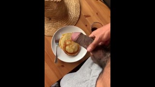 Cumming on my friends pancakes, he films