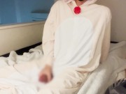 くまさんの着ぐるみでおちんちんしこしこオナニー♡　Hands-on masturbation wit