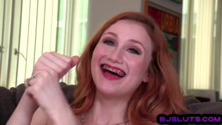 Redhead oral teen closeup sucks POV cock and talks dirty