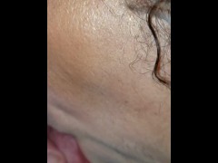 wife getting a fresh load in her mouth .