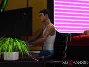 Preview 1 of 3d dickgirl android plays with a sexy young blonde in the sci-fi bedroom