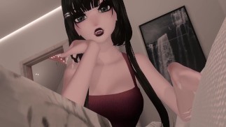 Сладкий романтический поцелуй и объятия VR Virtual Goth GF утешает вас во время грозы зритель от первого лица