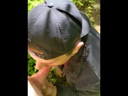 Preview 5 of Cruising outdoor blowjob public trail guy swallows it all