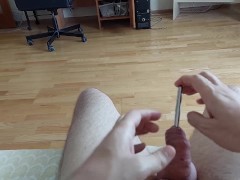 Double deep urethral insertion of a 11 mm rosebud cock sounding rod and a small urethral plug