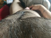 Preview 4 of hairy hunk strokes his hard fat cock