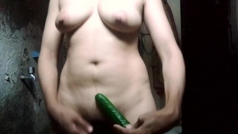 Girl Ready To Put this Cucumber in her Tight Pussy | Boobs Play